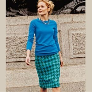 Boden Teal & Blue Houndstooth Pencil Skirt